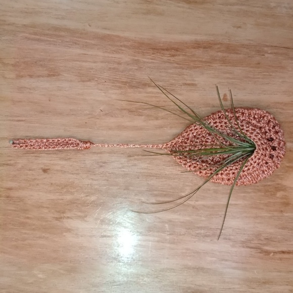 Air Plant Hanger Basket, Orange, Crocheted, Boho Style, Pre-owned - Picture 4 of 7